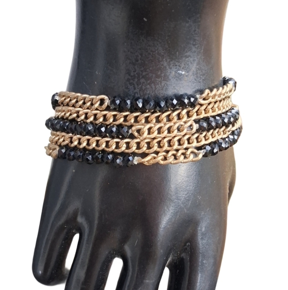 Kenneth Cole Multi-Strand Gold Tone Chain & Black Beaded Magnetic Bracelet